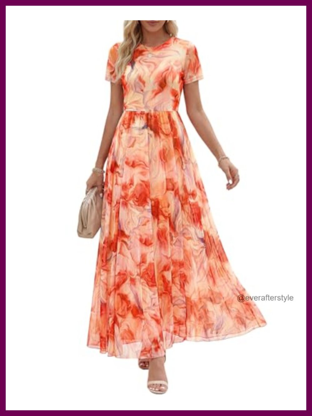 Floral Maxi Dress Short Sleeve A-Line Mesh Formal Wedding Guest